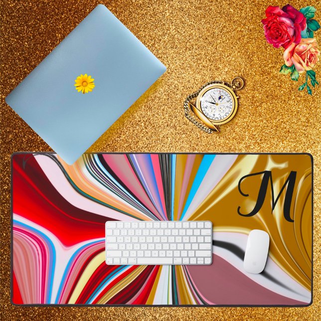 Colourful Gold Flower Monogram Liquify Abstract  Desk Mat (Creator Uploaded)