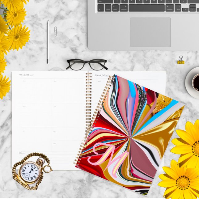 Colourful Gold Flower Monogram Liquify Abstract  Planner (Creator Uploaded)