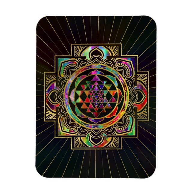 Colourful Gold framed Sri Yantra Sri Chakra Magnet (Vertical)