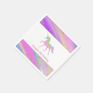 Colourful Gold Glitter Speckled Unicorn Birthday Napkin