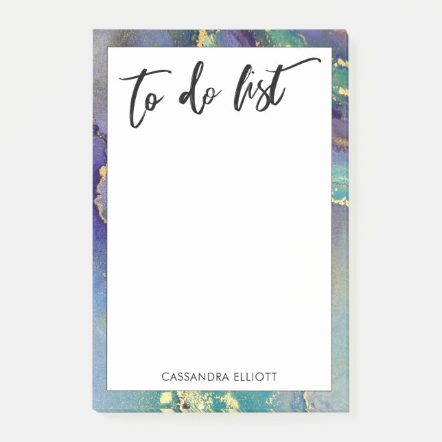 Colourful Gold Marbled Abstract Art To Do List Post-it Notes (Front)