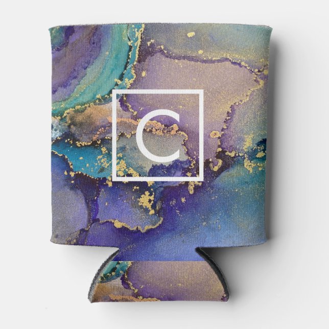 Colourful Gold Marbled Abstract Liquid Abstract Ar Can Cooler (Front)