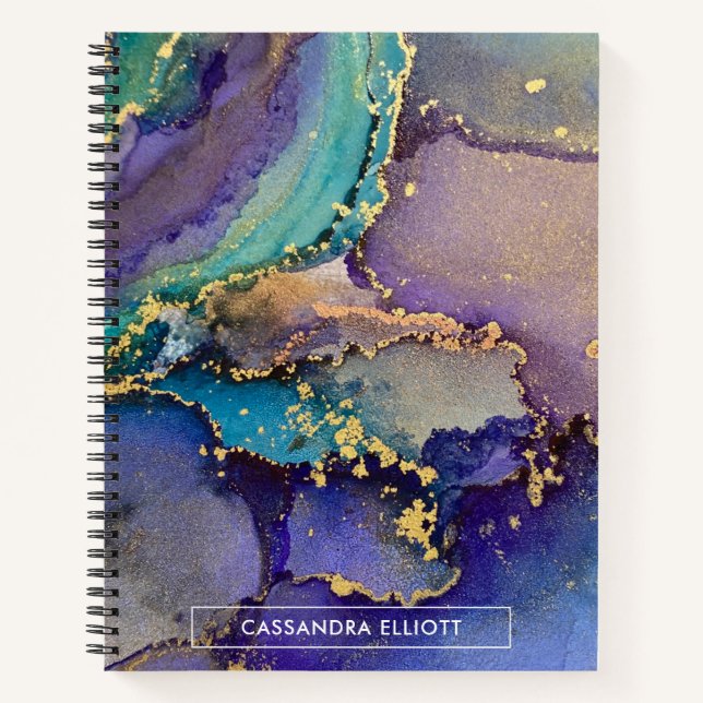 Colourful Gold Marbled Abstract Liquid Art Notebook (Front)