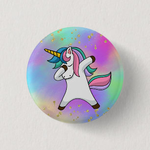 Colourful Gold Speckled Magical Dabbing Unicorn 3 Cm Round Badge