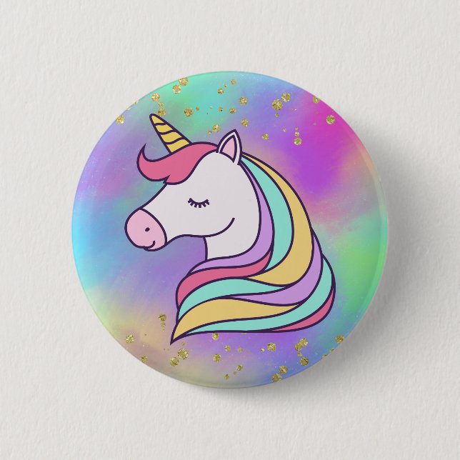 Colourful Gold Speckled Magical Unicorn Button (Front)