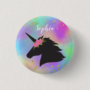 Colourful Gold Speckled Personalised Unicorn 3 Cm Round Badge