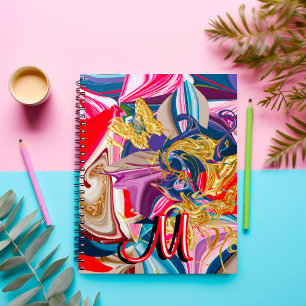 Colourful Gold Swirl Smoke Monogram Liquid Abstrac Notebook