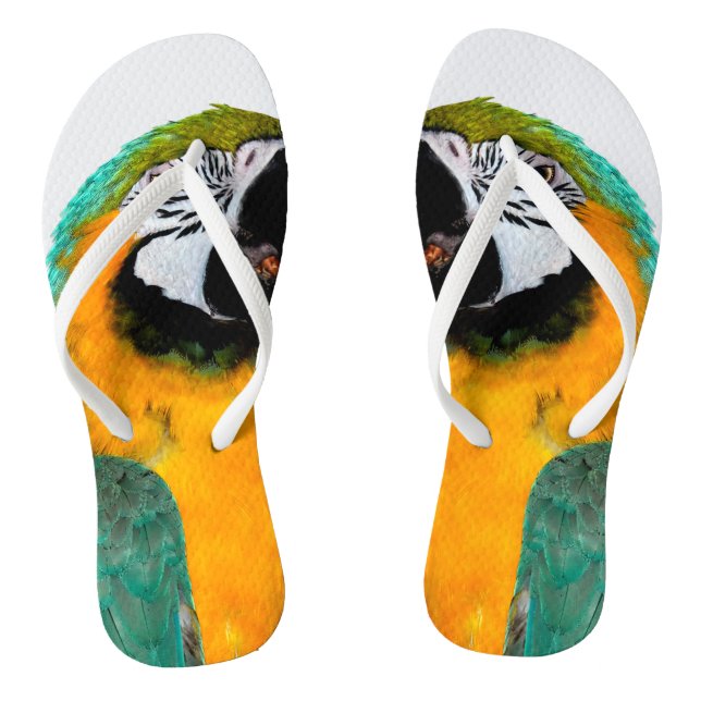 colourful gold teal macaw parrot bird portrait thongs (Footbed)