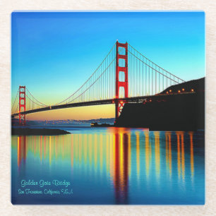 Colourful Golden Gate Bridge Sunset Blue Teal Glass Coaster