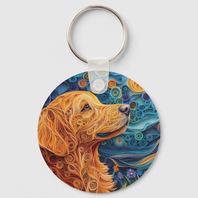 Colourful Golden Retriever Dog Portrait Key Ring (Front)