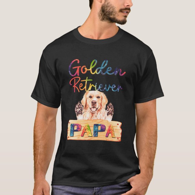 Colourful Golden Retriever Papa  Dog Dad T-Shirt (Front)