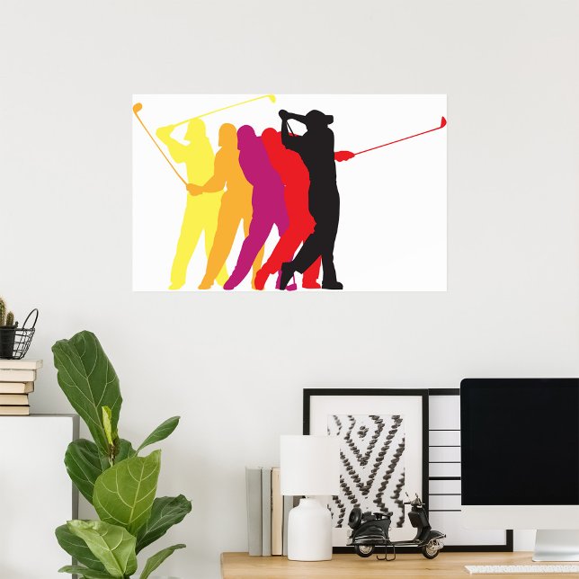 Colourful Golf Swing Silhouette Golfer Outline Poster (Creator Uploaded)