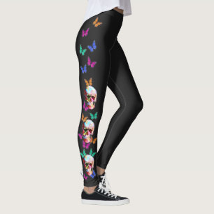 Colourful Gothic Sugar Skull with butterflies Leggings