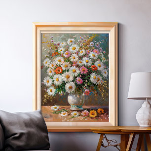 Colourful Gouache Painted Daisies Poster