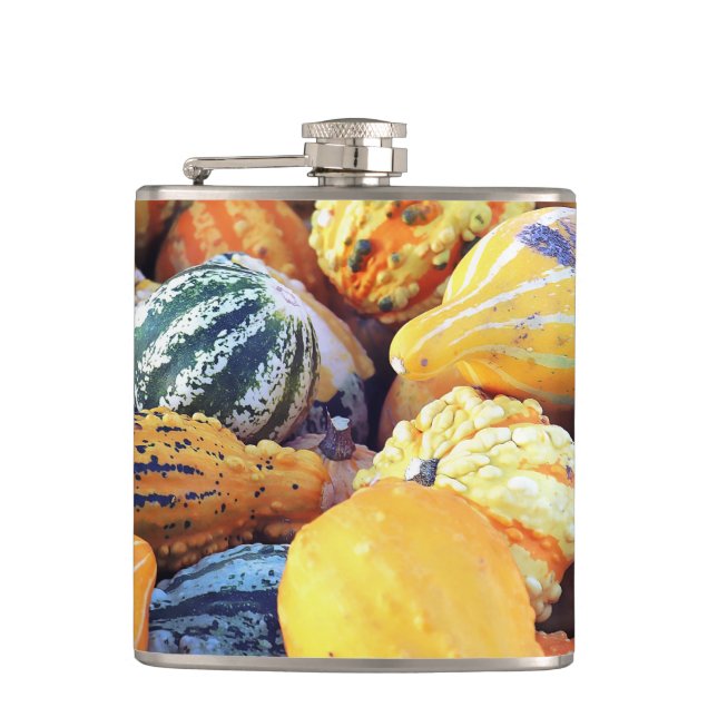 Colourful Gourds Close Up  Hip Flask (Front)