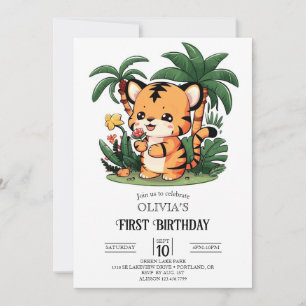 Colourful Graceful Tiger 1st Birthday Digital Invitation