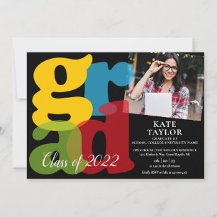 Colourful Grad 2 Photo Graduation Party Invitation