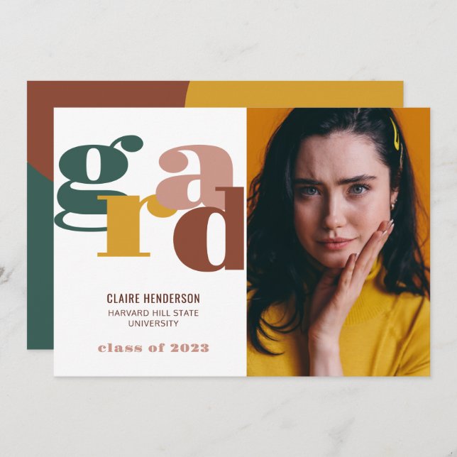 Colourful Grad Modern Retro Bold Graduation Announcement (Front/Back)