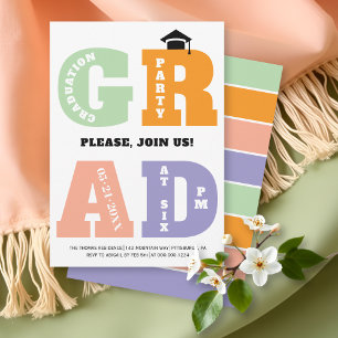 Colourful GRAD typography Class of 2026 graduation Invitation