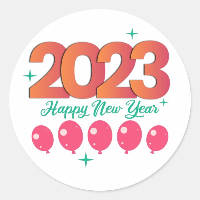 Colourful Gradient 2023 Happy New Year Classic Round Sticker (Front)