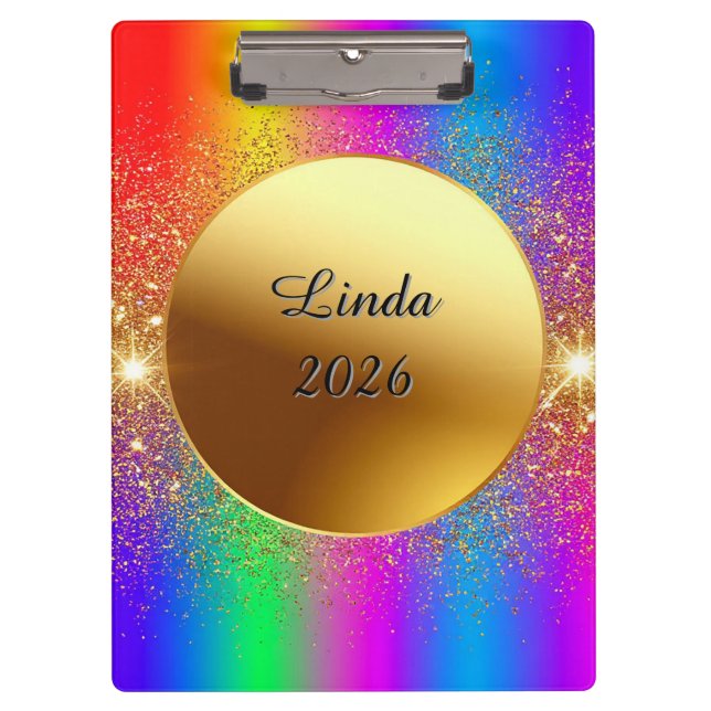 Colourful Gradient Background with Golden Circle Clipboard (Front)