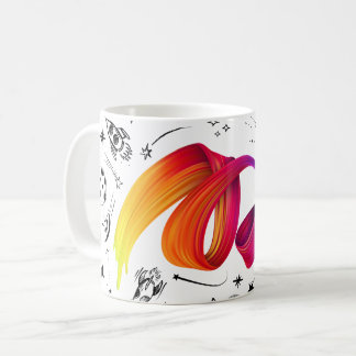 Colourful Gradient Brush Art with Space Doodles Coffee Mug