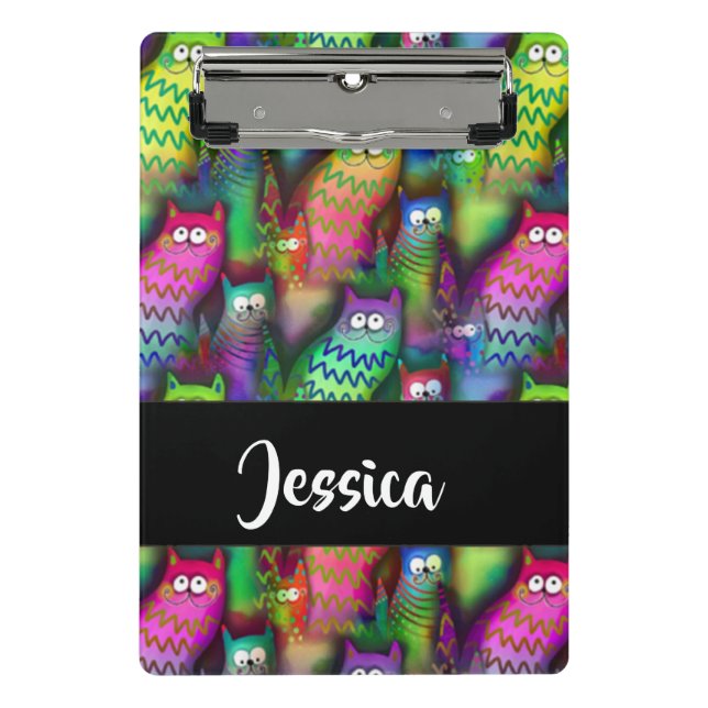 Colourful gradient cats pattern mini clipboard (Front)