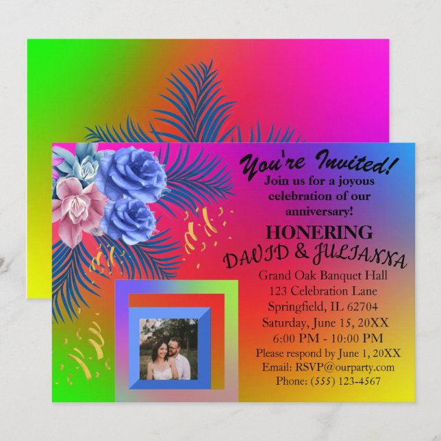 Colourful Gradient Floral Boho Modern Invitation (Front/Back)