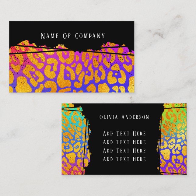 Colourful Gradient Golden Leopard Print Business Card (Front/Back)