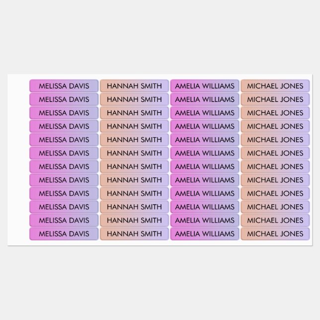 Colourful Gradient Kids Waterproof Name Labels (Sheet)