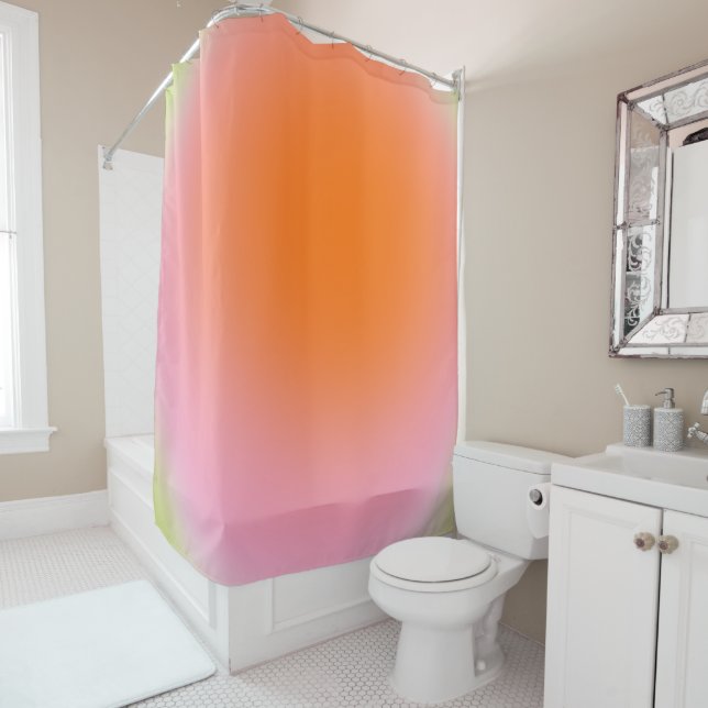 Colourful Gradient Lime Green Pink Orange Shower Curtain (In Situ)
