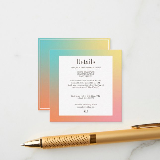 Colourful Gradient Retro Elegant Wedding  Enclosure Card (Front/Back In Situ)