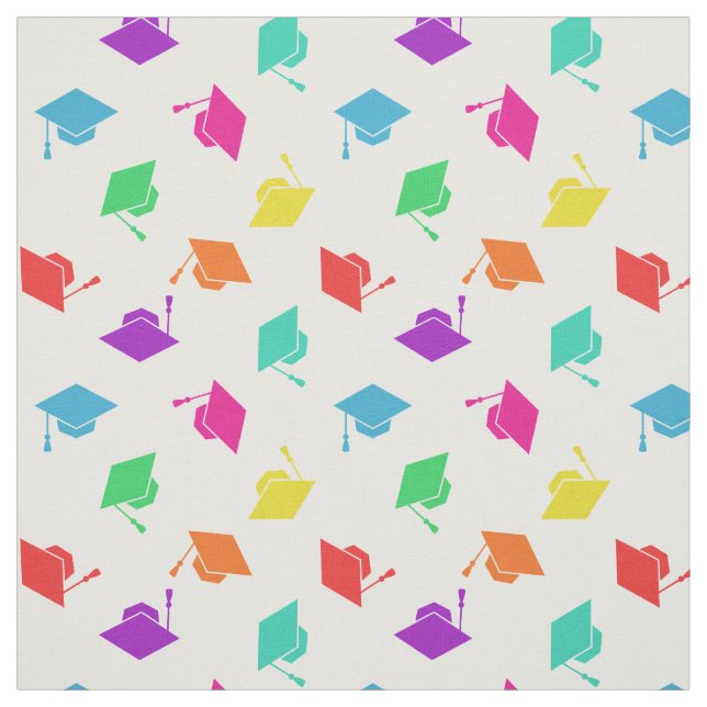 Colourful Graduation Cap Pattern Fabric (Swatch)