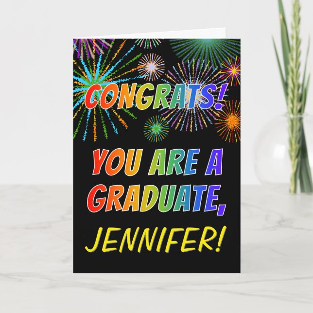 Colourful Graduation Congratulations + Custom Name Card (Front)
