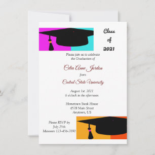 Colourful Graduation Hat & Tassel Grad Invitation