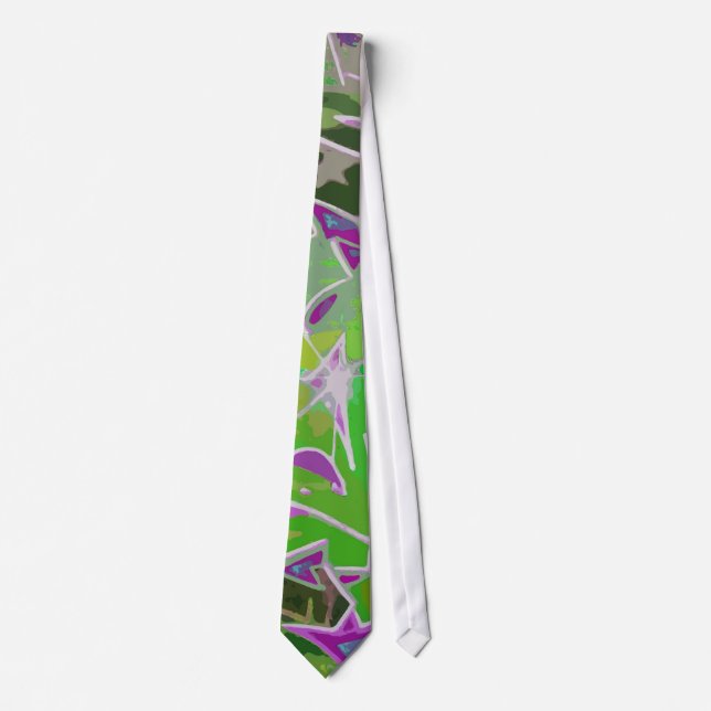 Colourful Graffiti Abstract Design (Green) Necktie (Front)