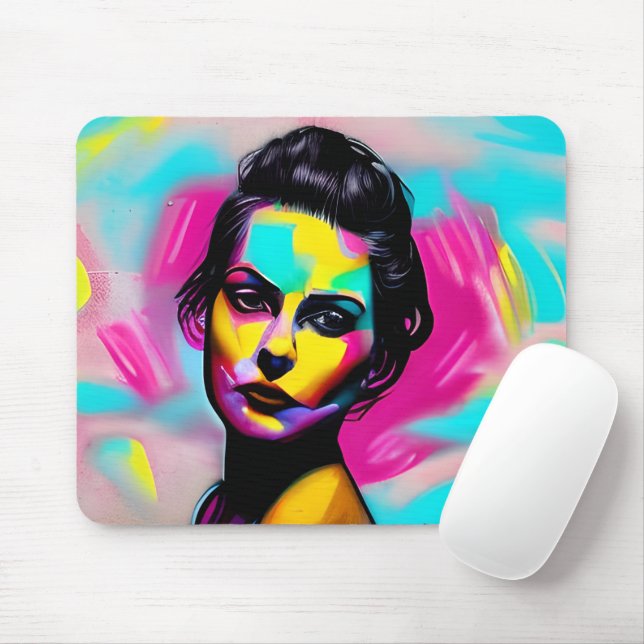 Colourful Graffiti Art | Beautiful Fierce Woman Mouse Pad (With Mouse)