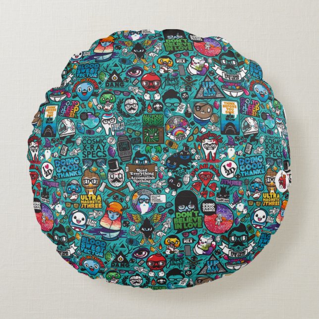 Colourful Graffiti Art, Round Cushion (Front)