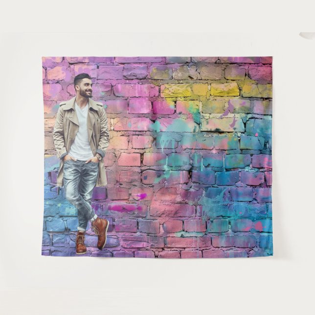 Colourful Graffiti Brick Wall Party Backdrop Tapestry (Front (Horizontal))