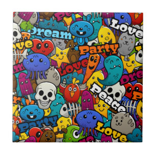 Colourful Graffiti Characters Pattern Ceramic Tile