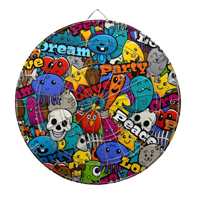 Colourful Graffiti Characters Pattern Dartboard (Front)