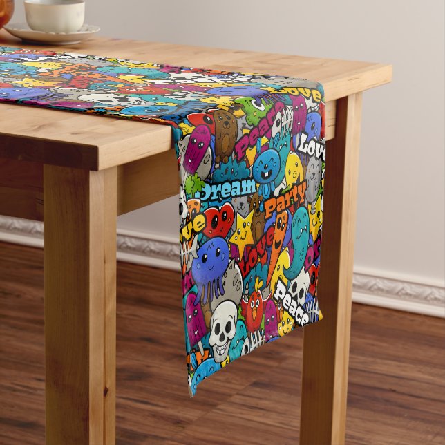 Colourful Graffiti Characters Pattern Short Table Runner (In Situ)