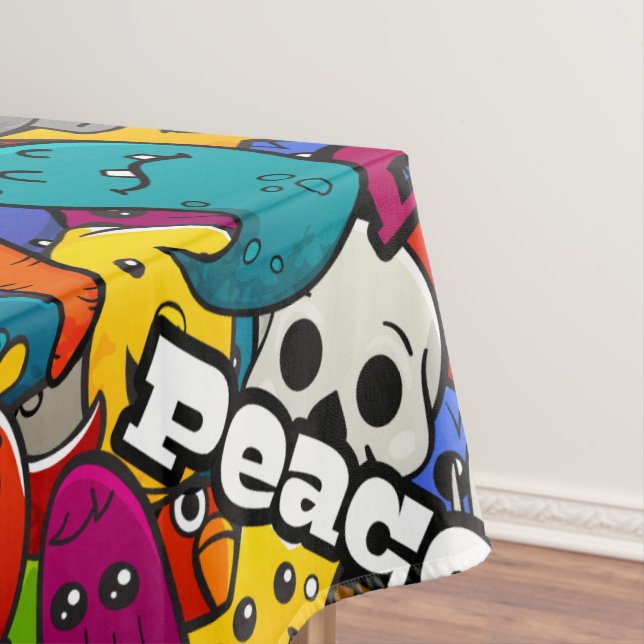 Colourful Graffiti Characters Pattern Tablecloth (In Situ)