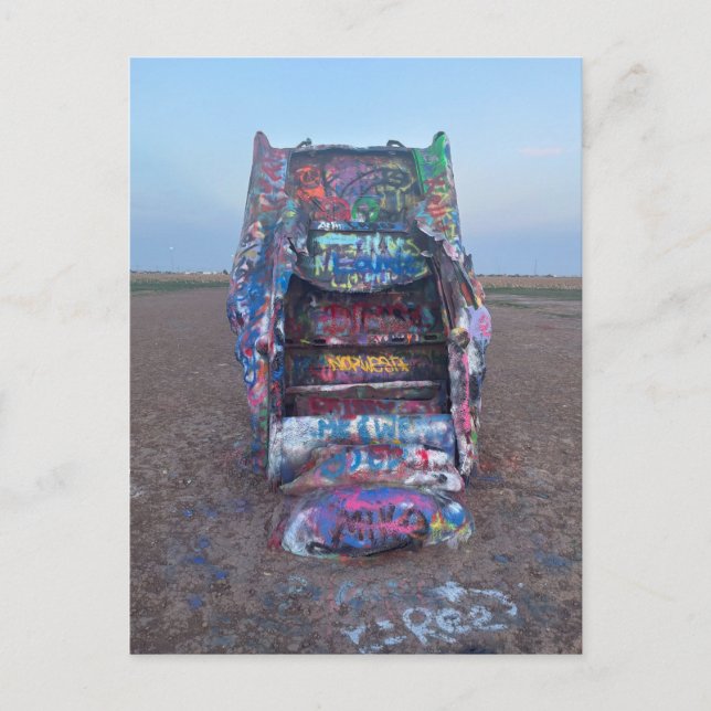 Colourful Graffiti-Covered Wrecked Car Postcard (Front)