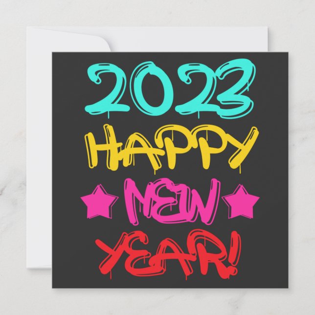 Colourful Graffiti Happy New Year 2023 in Retro Invitation (Front)