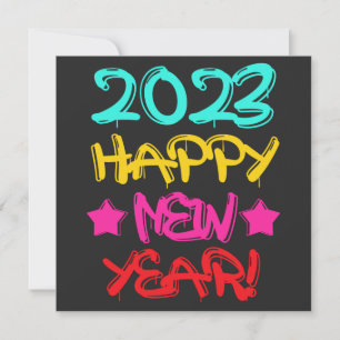 Colourful Graffiti Happy New Year 2023 in Retro Invitation
