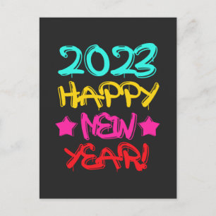 Colourful Graffiti Happy New Year 2023 in Retro Postcard