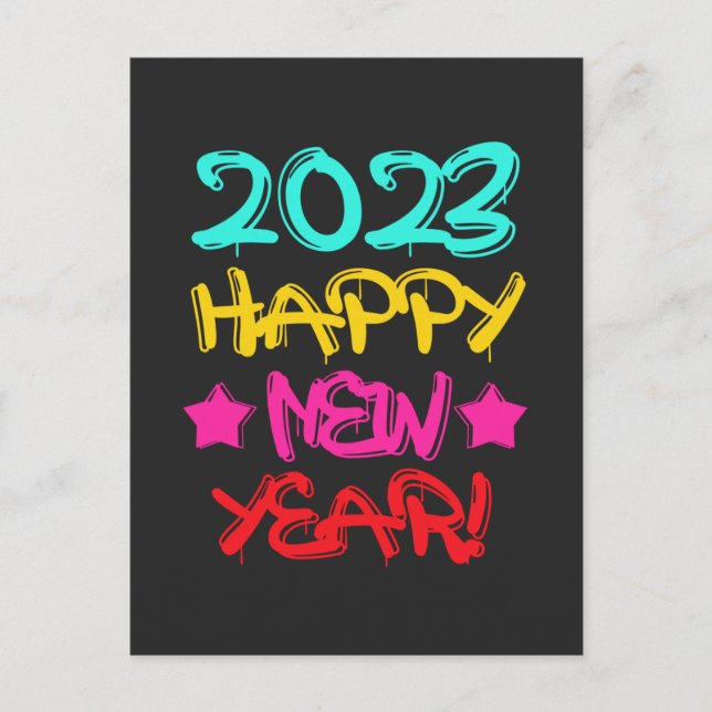 Colourful Graffiti Happy New Year 2023 in Retro Postcard (Front)