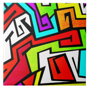 Colourful graffiti illustration tile