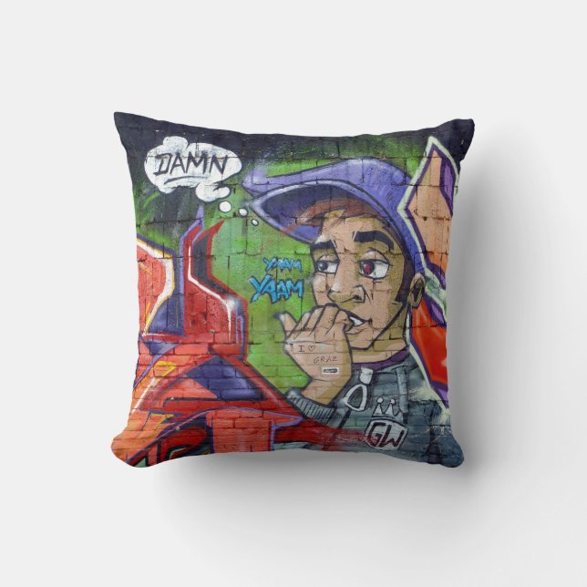 Colourful Graffiti Street Art Cushion (Front)